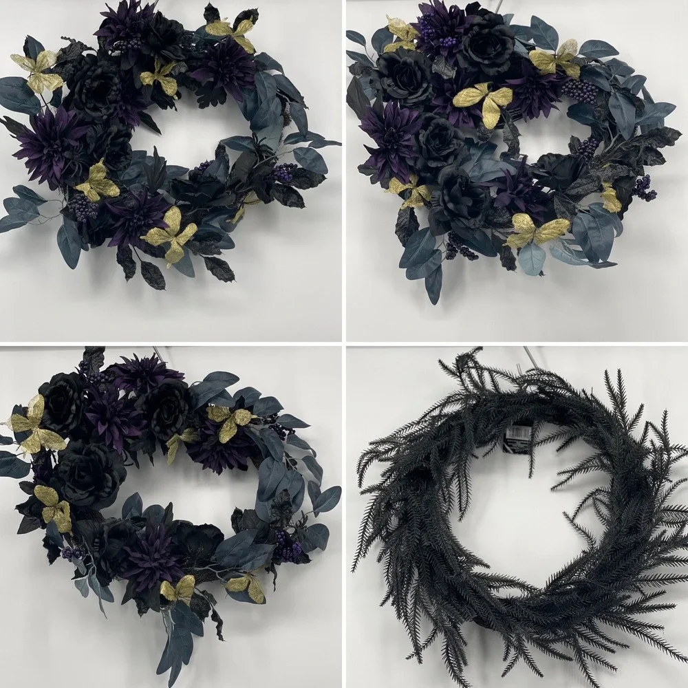 Lot of 32 Gothic Halloween Floral/Wreath/Pumpkins Black Purple Gold Decor